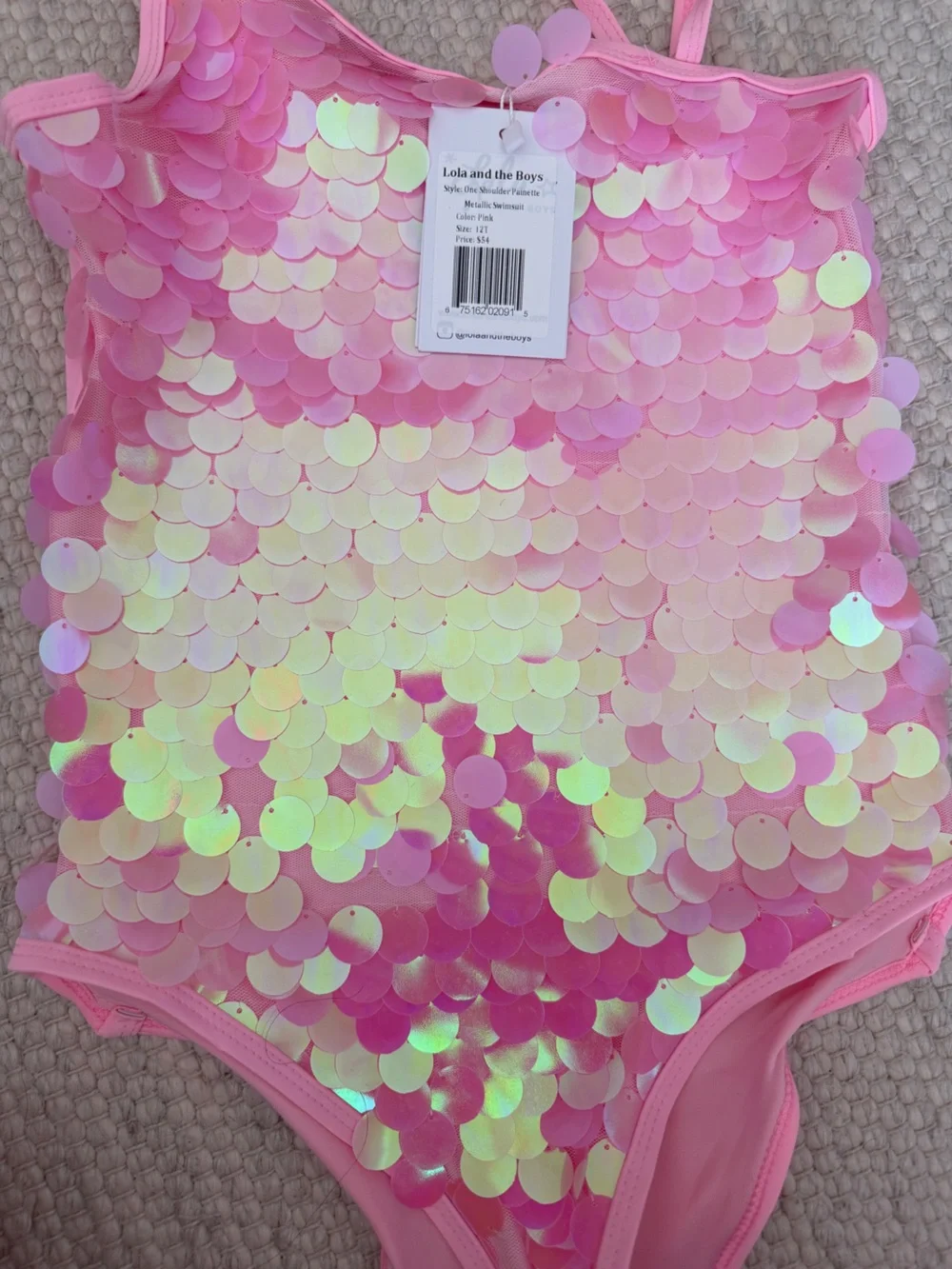 Lola + The Boys Iridescent Pink Sequin One-Piece Swimsuit